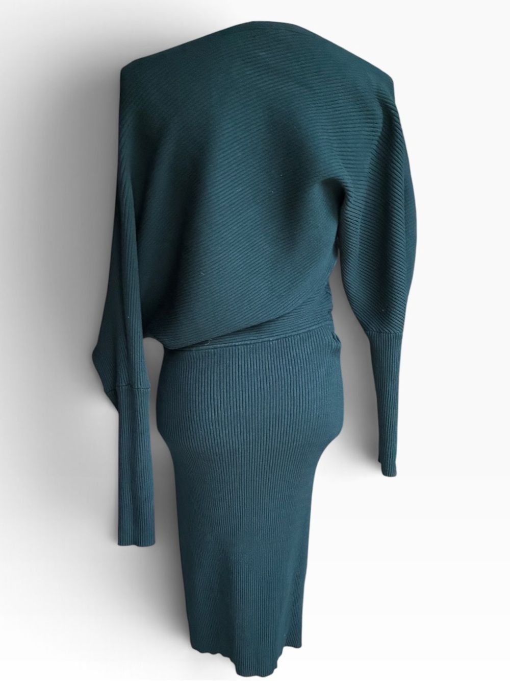 Reiss Lara Teal Ribbed Off Shoulder Batwing Knit Dress Size - Picture 5 of 14